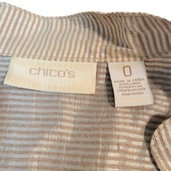 Chicos Metallic Striped Linen Blend Utility Jacket Silver Tan Size 0 Small - Picture 7 of 8